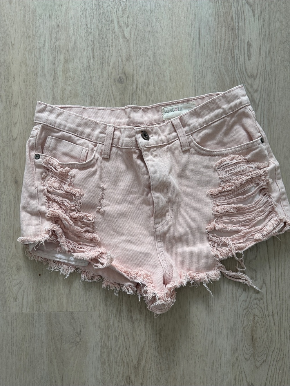 pistola Light Pink Distressed Denim Shorts size 10